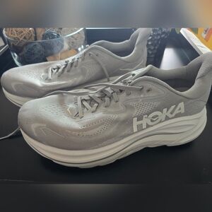 Hoka Men Grey Mesh Athletic Running Shoes Wide